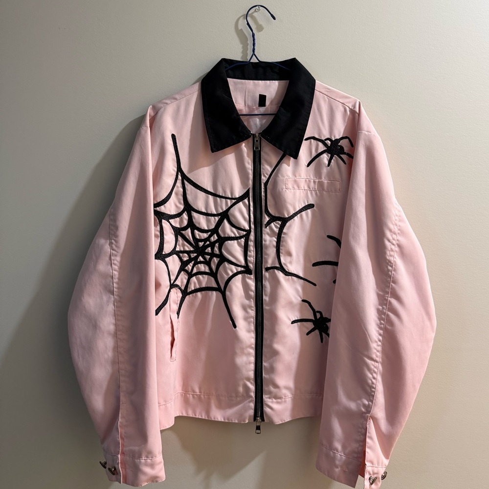 Pink Jacket with Black Spider Web Design